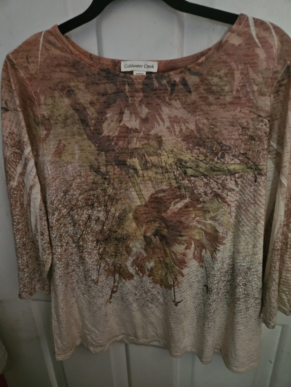 Coldwater Creek Peach-Tone Floral Long Sleeve Tee